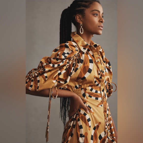 FARM Rio Geometric Mini Dress in Brown and Gold - Picture 3 of 10